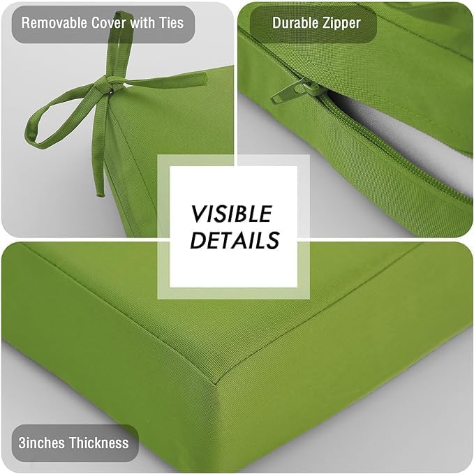 idee-home Outdoor Cushions for Patio Furniture, Outdoor Seat Cushion, Waterproof Couch Hampton Bay Deep Seat Replacement Chair Cushions for Garden Lawn Backyard Deck, 19 x 19 Green