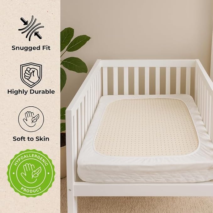Organic Cotton Crib Mattress Protector (Water-Resistant) - Breathable Fitted Liner Pad, GOTS-Certified, Hypoallergenic, Made in USA - Playard 38"x26" - Pack of 2