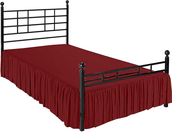 Ruffle Bed Skirt with Split Corners, Microfiber Dust Ruffled for a Perfectly Tailored Bedding Ensemble, Wrinkle and Fade Free, Easy Fit, Full Size 12 Inch Drop, Burgundy
