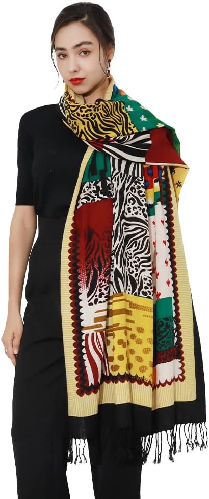 DANA XU 100% Merino Wool Pashmina Shawl for Women 96"x43", Oversized Cashmere Wrap with Tassels, Floral Travel Blanket Cape