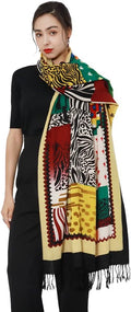 DANA XU 100% Merino Wool Pashmina Shawl for Women 96"x43", Oversized Cashmere Wrap with Tassels, Floral Travel Blanket Cape