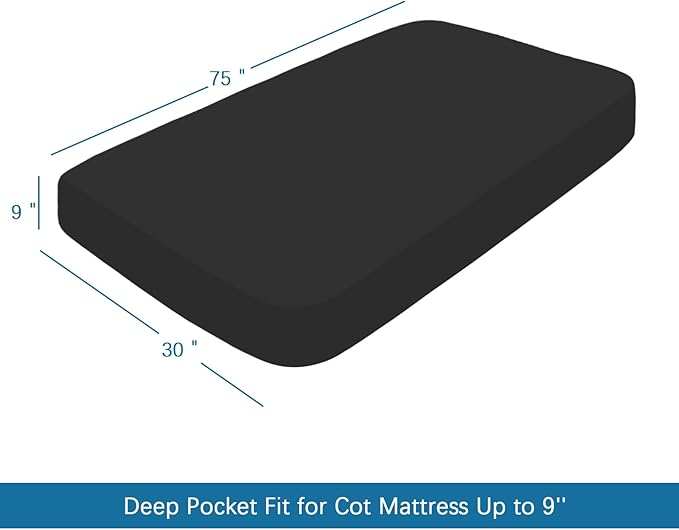 SPRINGSPIRIT Cot Sheets 30" x 75" x 9", 4 Piece Cot Sheet Set, Cot Size Fitted Sheets with Narrow Twin/Camp Bunk/Rvs Bunk/Guest Beds/Trifold Mattress, Black