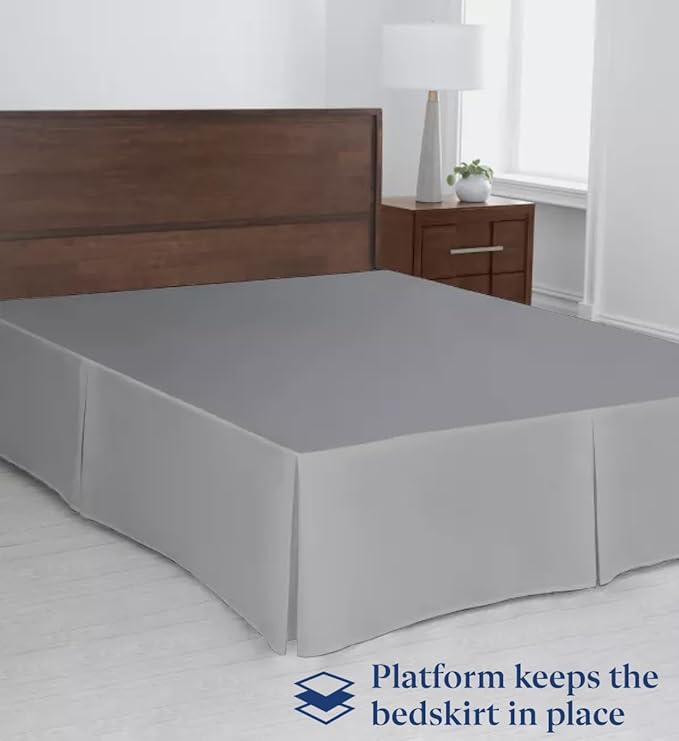 SKY BEDDINGS Luxury Pleated Queen Bed Skirt with Split Corners - 14 Inch Tailored Drop - Pleated Dust Ruffle - Wrinkle-Free 100% Microfiber - Easy Fit, Soft & Durable - Light Grey