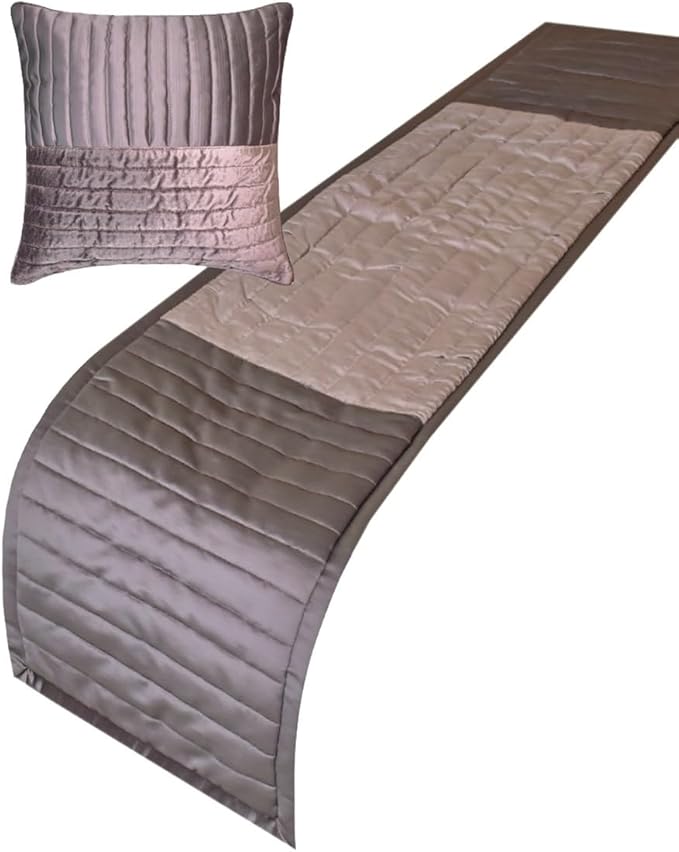 The HomeCentric King/Queen/Twin Purple Decorative Queen 74"x18" Bed Runner with Two Pillow Cover, Patchwork, Quilted, Striped Bed Scarf on Satin Fabric - Plum Radiance