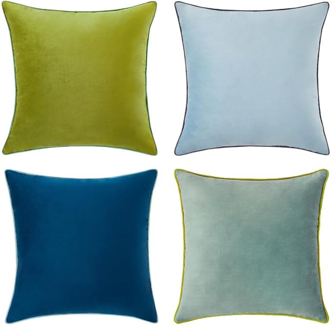 MONDAY MOOSE Decorative Throw Pillow Covers Cushion Cases, Set of 4 Soft Velvet Modern Double-Sided Designs, Mix and Match for Home Decor, Pillow Inserts Not Included (16x16 inch, Green/Blue)