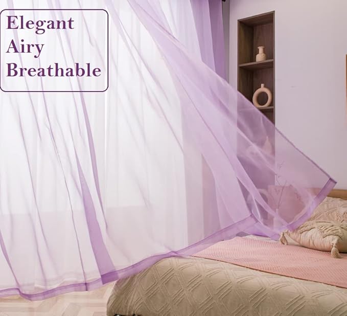 PI Sheer Curtains with Eyelets,Hazy Voile Textured,Elegant Window Treatment for Girls Room/Wedding 2 Panels (W52 X L95, Violet Purple)