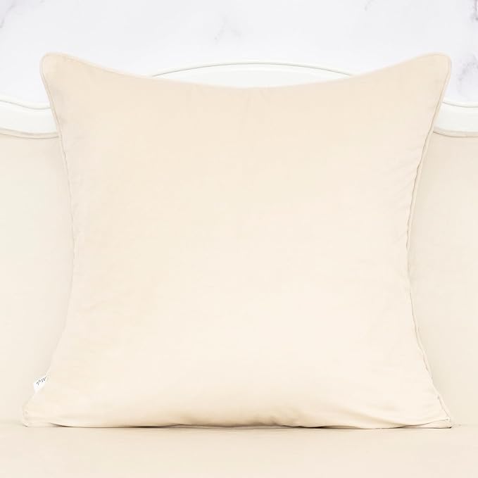 Alerfa Beige Floral Throw Pillow Cover 18 x 18 Inch Cut Velvet Sqaure Luxury Decorative Pillow Cover for Couch Living Room Bedroom