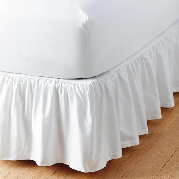 SlumberWell Twin Bed Skirt with Split Corners, Soft Microfiber, 14 Inch Drop, White Solid, Elegant Ruffled Design