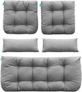 QILLOWAY Outdoor Patio Wicker Seat Cushions Group Loveseat/Two U-Shape/Two Lumbar Pillows for Patio Furniture,Wicker Loveseat,Bench,Porch,All Weather, Settee of 5 (Grey)