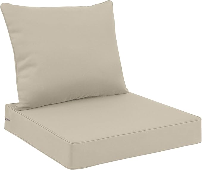 Favoyard Outdoor Seat Cushion Set 24 x 24 Inch Water-Resistant & Fade-Resistant Patio Furniture Cushions with Removable Cover Deep Seat & Back Cushion with Handle and Adjustable Straps for Chair Sofa