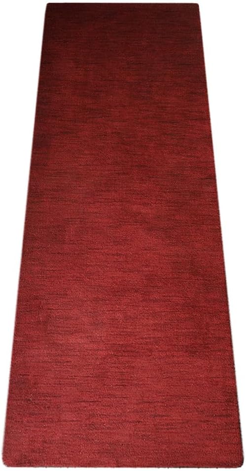 Hand Knotted Loom Wool ECO-Friendly Area Rugs - 3'x12', Runner, Red Color, Solid Plain Design, High Pile Thick Handmade Anti Skid Area Rugs for Living Room, Bed Room (L00111)