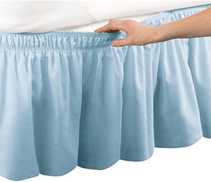 Light Blue Wrap Around Bed Skirts with 16" Drop - Three Sides Fabric Adjustable Elastic Dust Ruffle Silky Soft -600 TC Stretchy Bed Skirt-Twin(39"X 75") Light Blue
