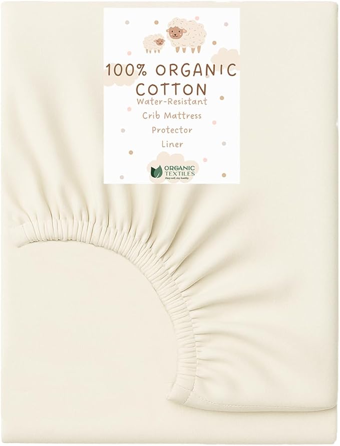 Organic Cotton Crib Mattress Protector (Water-Resistant) - Breathable Fitted Liner Pad, GOTS-Certified, Hypoallergenic, Made in USA – Mini-Crib 38" x 24" - Pack of 1