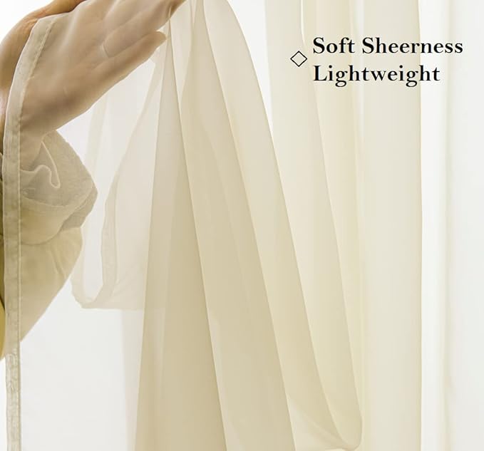 PI Sheer Short Curtains Lightweight with Ring Top,Voile Elegant Cream Sheer Curtain for Small Window 2 Panels (W42 X L63, Butter)