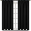 BGment Rod Pocket Blackout Curtains 48 Inch Length for Bedroom - Thermal Insulated Short Room Darkening Drapes for Living Room Window, 42 x 48 Inch, 2 Panels, Black