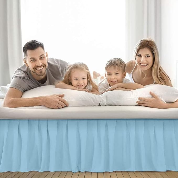 Ruffle Bed Skirt with Split Corners, Microfiber Dust Ruffled for a Perfectly Tailored Bedding Ensemble, Wrinkle and Fade Free, Easy Fit, Full Size 16 Inch Drop, Light Blue