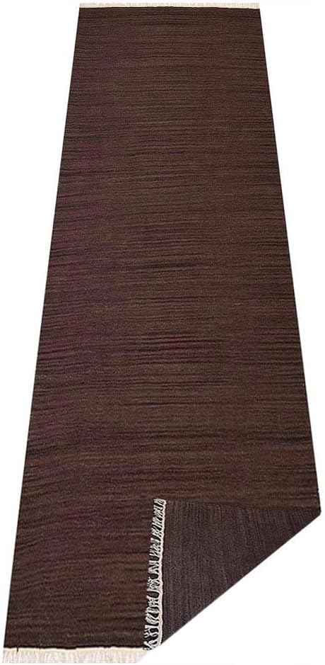 Rugsotic Carpets Hand Woven Flat Weave Kilim Wool ECO-Friendly Area Rugs - 3'x13', Runner Shape, Dark Brown Color, Solid Plain Design, Low Pile Handmade Rugs for Living Room, Bed Room (D00111)
