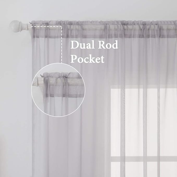 MIULEE 2 Panels Solid Color Sheer Window Curtains Elegant Window Voile Panels/Drapes/Treatment for Bedroom Living Room (54X54 Inches Light Grey)