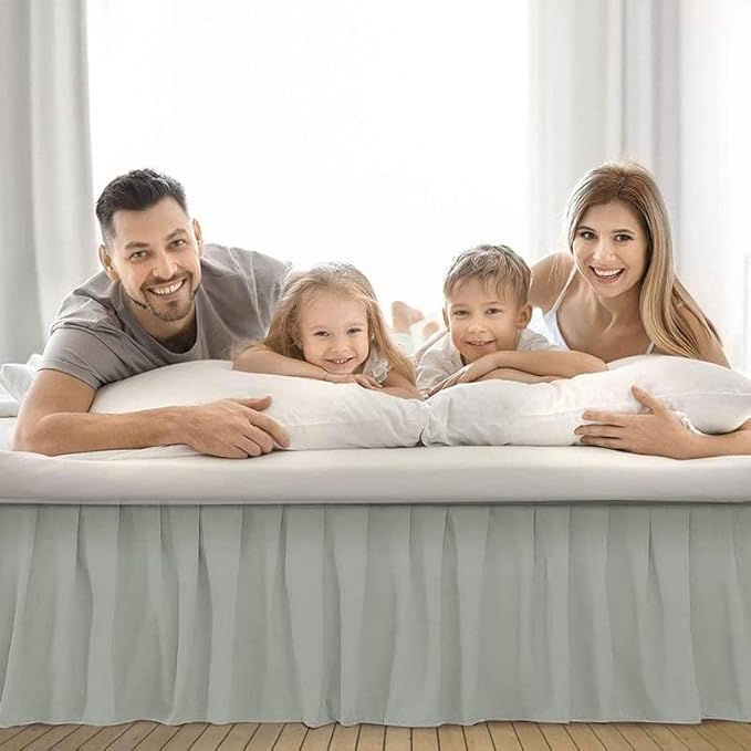 Ruffle Bed Skirt with Split Corners, Microfiber Dust Ruffled for a Perfectly Tailored Bedding Ensemble, Wrinkle and Fade Free, Easy Fit, King Size 15 Inch Drop, Light Grey