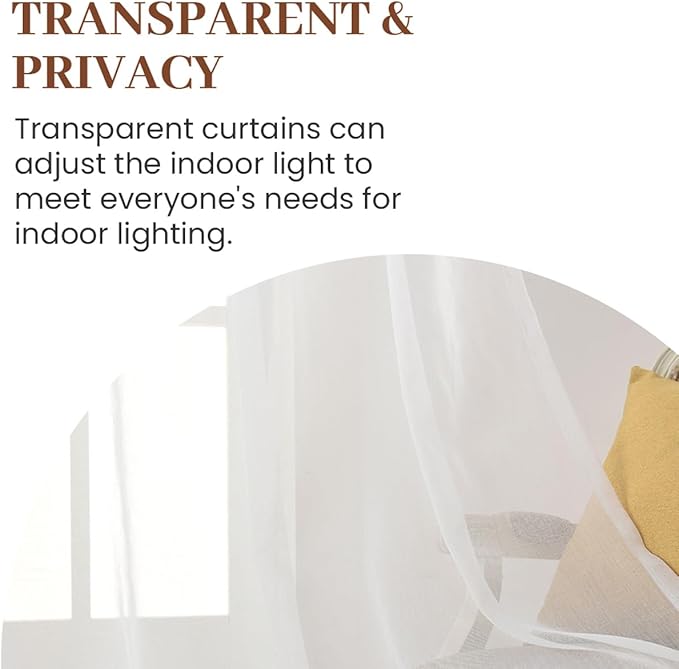 Dreaming Casa White Sheer Curtains 102 Inches Long, Rod Pocket & Back Tab Light Filtering Textured Sheers for Living Room Bedroom, 2 Panels, Each 52" W x 102" L