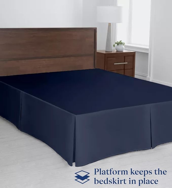 SKY BEDDINGS Luxury Pleated Full Bed Skirt with Split Corners - 16 Inch Tailored Drop - Pleated Dust Ruffle - Wrinkle-Free 100% Microfiber - Easy Fit, Soft & Durable - Navy Blue