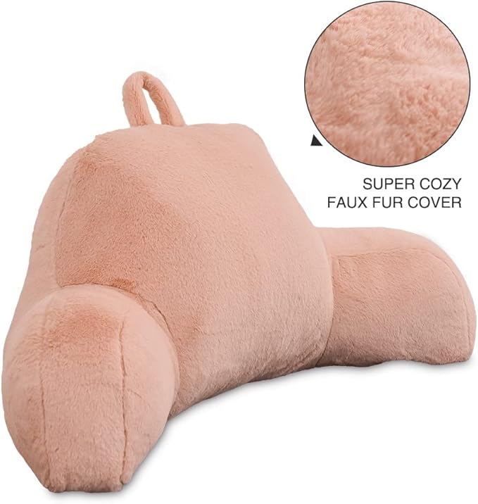 Btargot Reading Pillow Bed Wedge Large Adult Backrest Lounge Cushion with Arms | Back Support for Sitting Up in Bed Blush