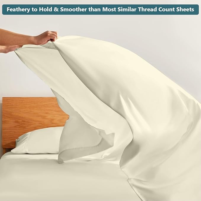 Twin Sheets Set - Luxury 338 Thread Count 100% Egyptian Cotton Sateen, Twin Sheet Set with All Around Elastic for a, Hotel Quality Bedding (Ivory Solid)
