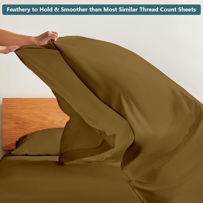 Sleeper Sofa Bed Sheet Set – Full Size, 100% Cotton, 338 Thread Count – 4-Piece Sofa Bed Sheets – Fits Mattresses Up to 6” Deep – Soft & Durable Pull-Out Couch Sheets (Taupe Solid)