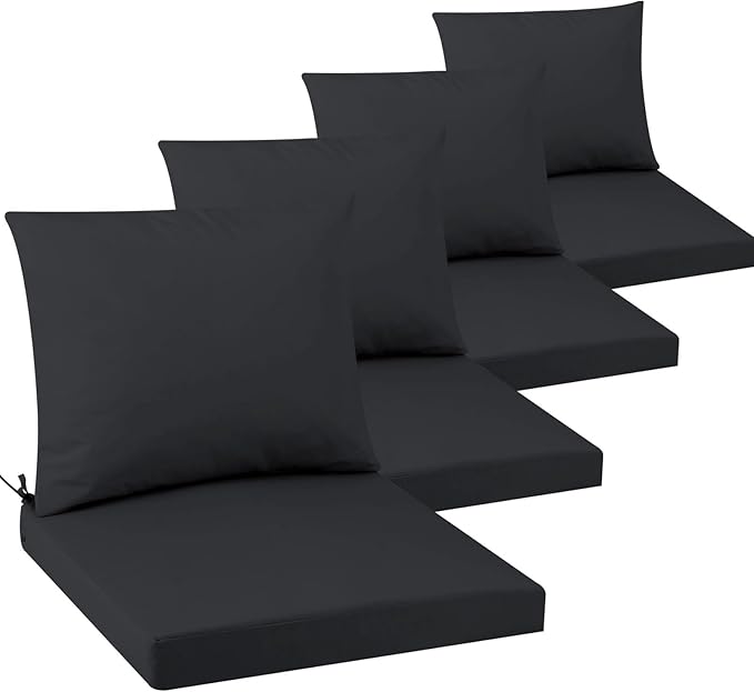 Outdoor Seat Cushion Set 19 x 19 In, Water-Resistant & Fade-Resistan, Patio Furniture Cushions with Removable Cover Deep Seat & Back Cushion with Handle and Adjustable Straps for Chair Sofa,4PC