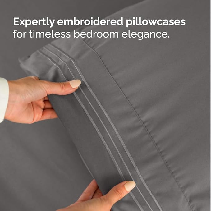 Olympic Queen Sheet Set 66x80 - 4 Piece RV Olympic Queen Size Sheets - Soft, Breathable & Cooling - Fits 14” to 16" Mattress w/ Deep Pockets - Comfy Luxury Bedding - Fade & Wrinkle Free - Dark Grey