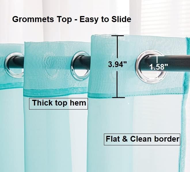PI Teal Sheer Curtains with Rings Top,Lightweight Voile Textured,Casual Window Backdrop for Boys Room/Porch 2 Panels (W52 X L95, Lake Blue)