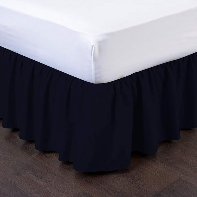 Ruffled Bed Skirt (Twin, Navy Blue Color) 12 Inch Drop Dust Ruffle with Platform, 100% Cotton 800 Thread Count Fabric - Dust Ruffle Bedskirt for Easy Fitting and Easy Care