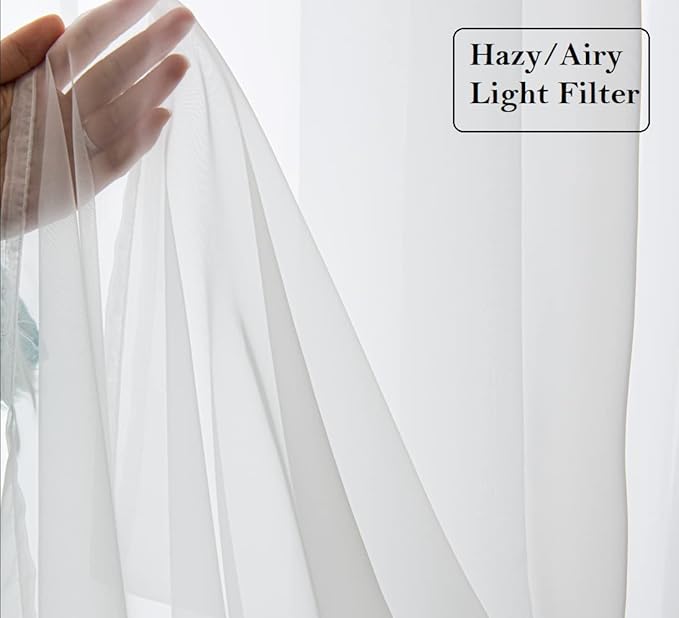 PI Ivory Sheer Curtains 45 Inches Length with Eyelets,Voile Hazy Light Filtering Small Window Curtains for Kitchen/Bathroom/Farmhouse/Basement 2 Panels(Ivory,W42XL45)