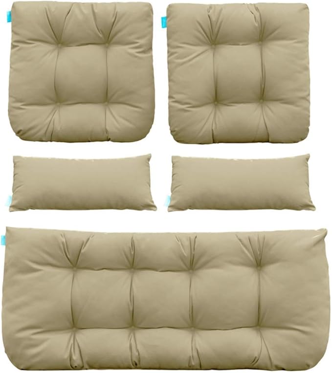 QILLOWAY Outdoor Patio Wicker Seat Cushions Group Loveseat/Two U-Shape/Two Lumbar Pillows for Patio Furniture,Wicker Loveseat,Bench,Porch,All Weather, Settee of 5 (Beige)
