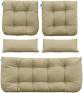 QILLOWAY Outdoor Patio Wicker Seat Cushions Group Loveseat/Two U-Shape/Two Lumbar Pillows for Patio Furniture,Wicker Loveseat,Bench,Porch,All Weather, Settee of 5 (Beige)