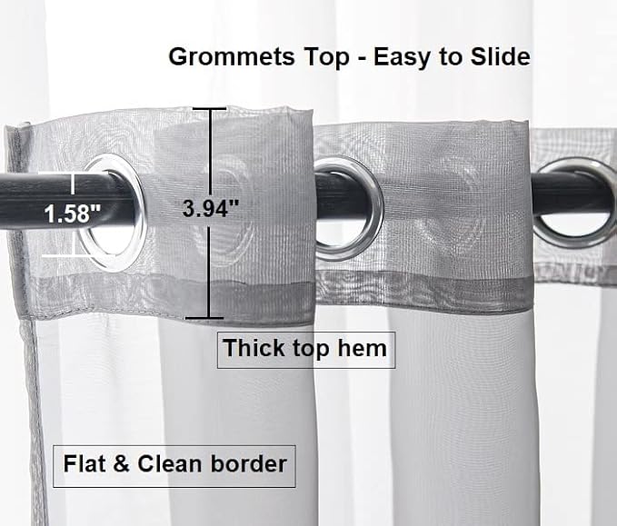 PI Dark Grey Sheer Curtains with Grommets,Soft Voile Textured,Modern Window Treatment for Restaurant/Living Room 2 Panels (W52 X L72, Dark Grey)