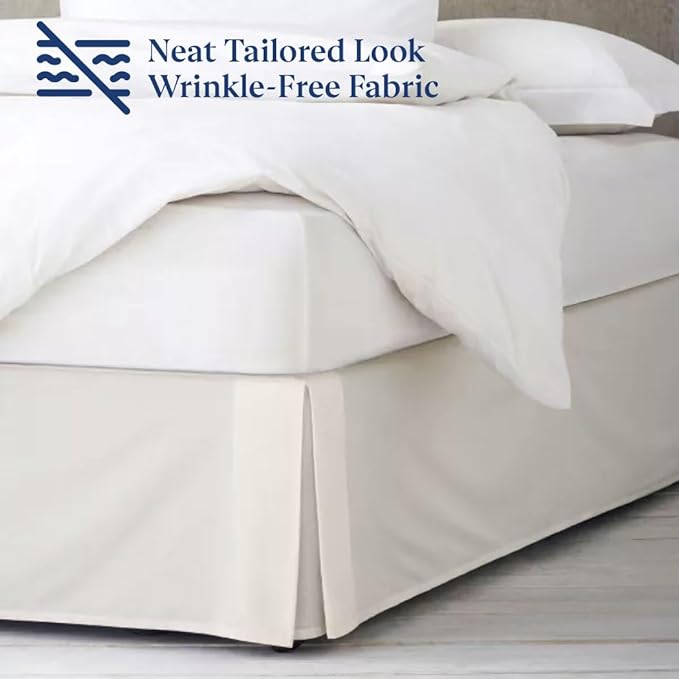 SKY BEDDINGS Luxury Pleated Queen Bed Skirt with Split Corners - 21 Inch Tailored Drop - Pleated Dust Ruffle - Wrinkle-Free 100% Microfiber - Easy Fit, Soft & Durable - Ivory