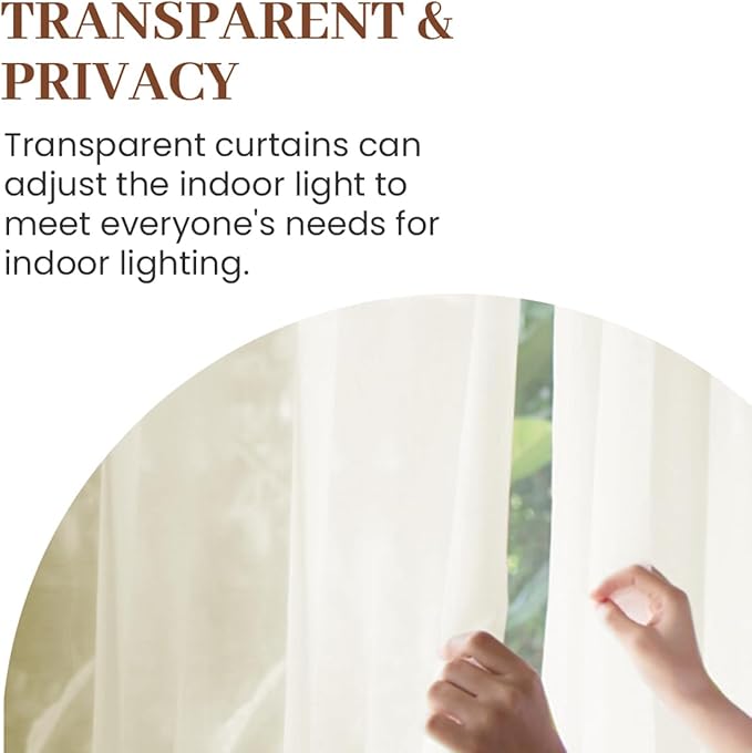 Dreaming Casa Ivory Sheer Curtains 102 Inches Long, Rod Pocket & Back Tab Light Filtering Textured Sheers for Living Room Bedroom, 2 Panels, Each 100" W x 102" L