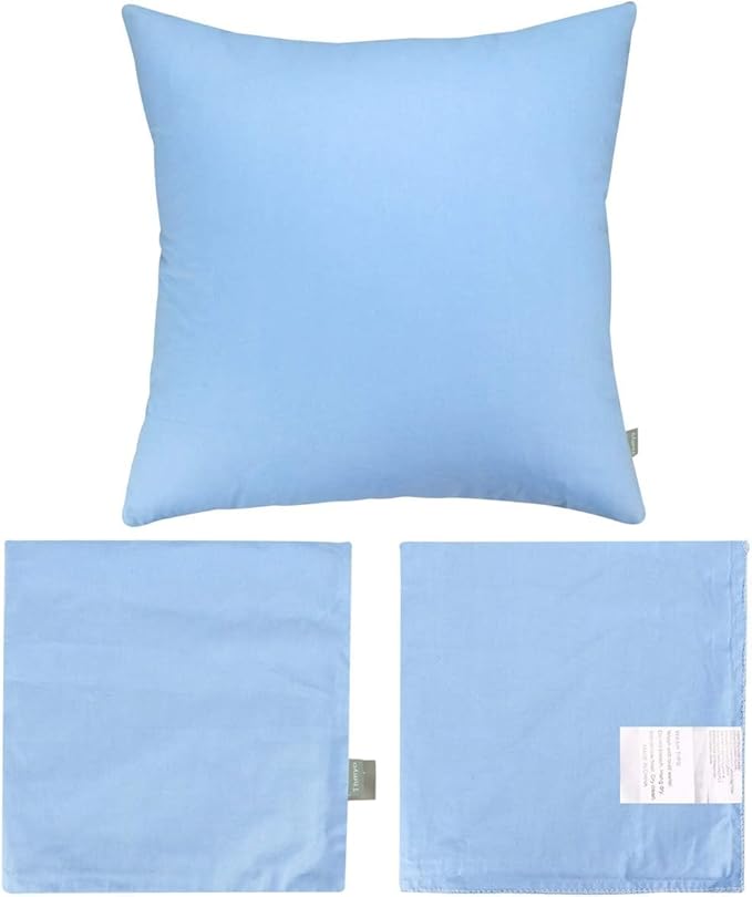 Thmyo 4-Pack 100% Cotton Comfortable Solid Decorative Throw Pillow Case, Square Cushion Cover Pillowcase Sublimation Blank Pillow Covers DIY Throw Pillowcase for Sofa(16x16 inch/ 40x40cm,Sky Blue)