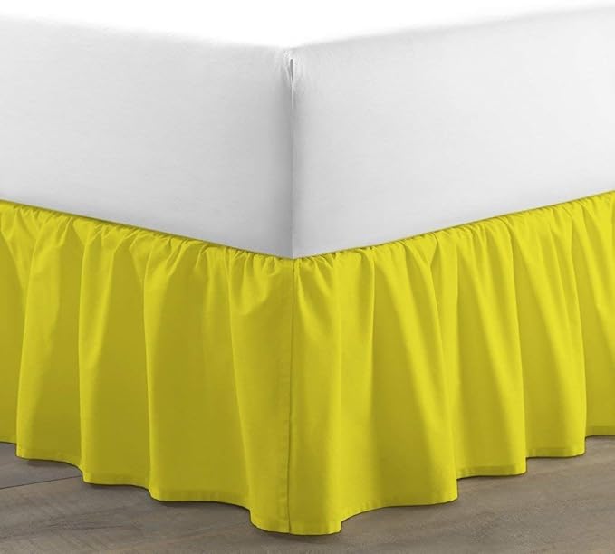 Ruffled Bed Skirt (Twin, Yellow) 18 Inch Drop Dust Ruffle with Platform, 100% Cotton 600 Thread Count Fabric, Gathered Styling, Available in All Bed Sizes and 23 Colors - Bedskirt