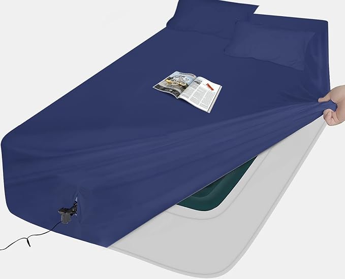 Air Mattress Sheets - 2 Pieces Set - Suitable for Inflatable mattresses 18 inches deep - can be inflated Without disassembly, Convenient, Sturdy, Easy to use air Bed Sheet (Navy Blue, Twin)