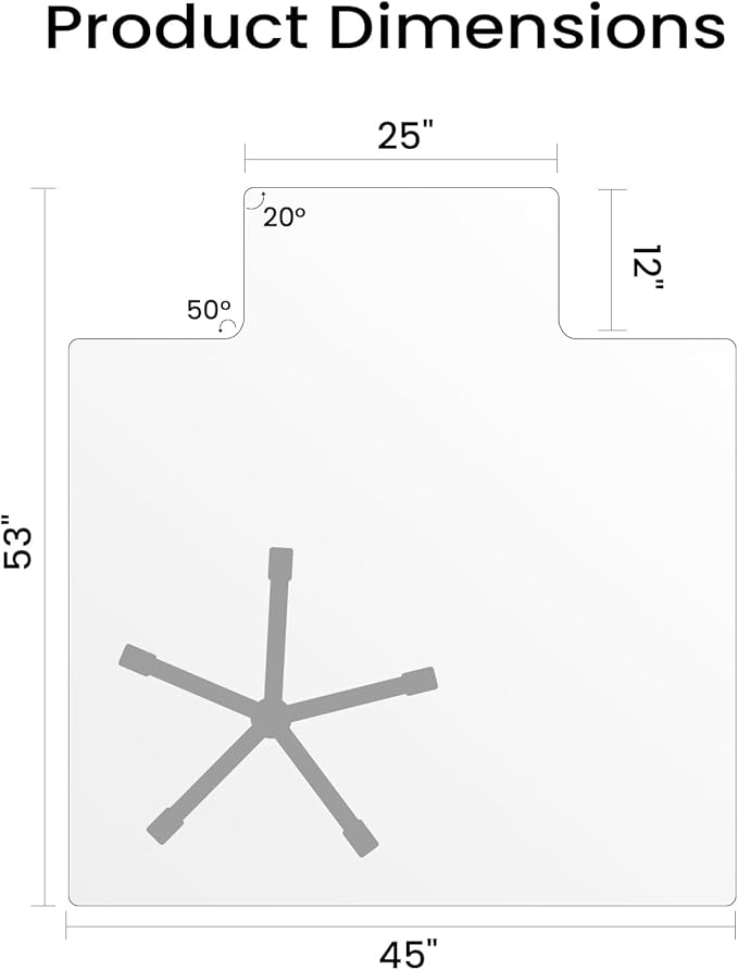 Tempered Glass Chair Mat with Lip, 53" x 45" Heavy-Duty Office Floor Protector for Under-Desk Reach, for Carpet & Hardwood, 1/5" Thick