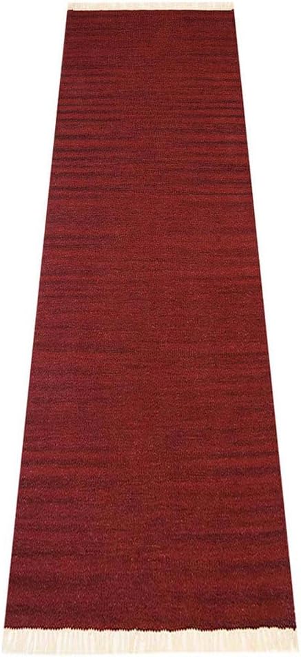 Rugsotic Carpets Hand Woven Flat Weave Kilim Wool 2'6''x6' Runner Area Rug Solid Burgundy D00111
