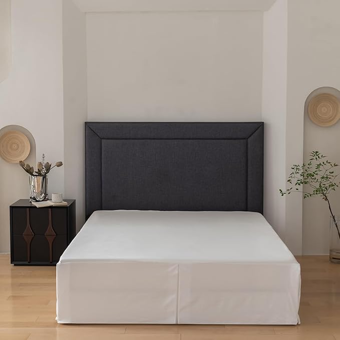 Queen Bed Skirt, Grid Plaid Soft Quadruple Pleated Ruffle Bed Skirt, Tailored Dust Ruffle 18 Inch Drop Easy Fit, Machine Washable (White)