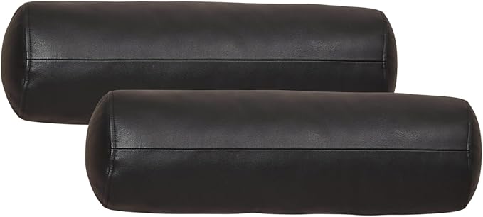 Neck Roll Pillow Cushion Cover, 16x5 Inch Full Moon Round Bolster Pillow Case, Cylinder Soft Lambskin Leather Pillowcase for Head, Spine & Neck Support During Sleep - Black Pack of 2