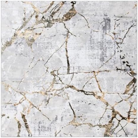 SAFAVIEH Amelia Collection Area Rug - 12' Square, Grey & Gold, Modern Abstract Design, Non-Shedding & Easy Care, Ideal for High Traffic Areas in Living Room, Bedroom (ALA293G)