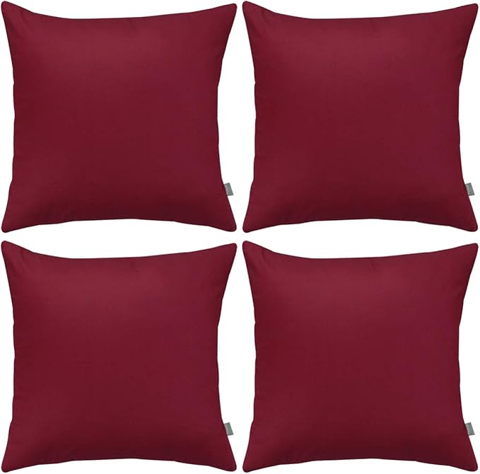 Thmyo 4-Pack 100% Cotton Comfortable Solid Decorative Throw Pillow Case Christmas Square Cushion Covers Pillowcases DIY Throw Pillow Covers for Sofa Bed Car(18x18 inch/45x45cm,Wine Red)