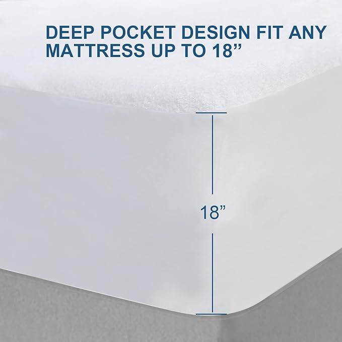 Queen Size Mattress Protector Waterproof,Smooth Top Mattress Protector for Kids,Breathable Skin Friendly and Noiseless Fitted Sheet,Viscose Terry Mattress Cover