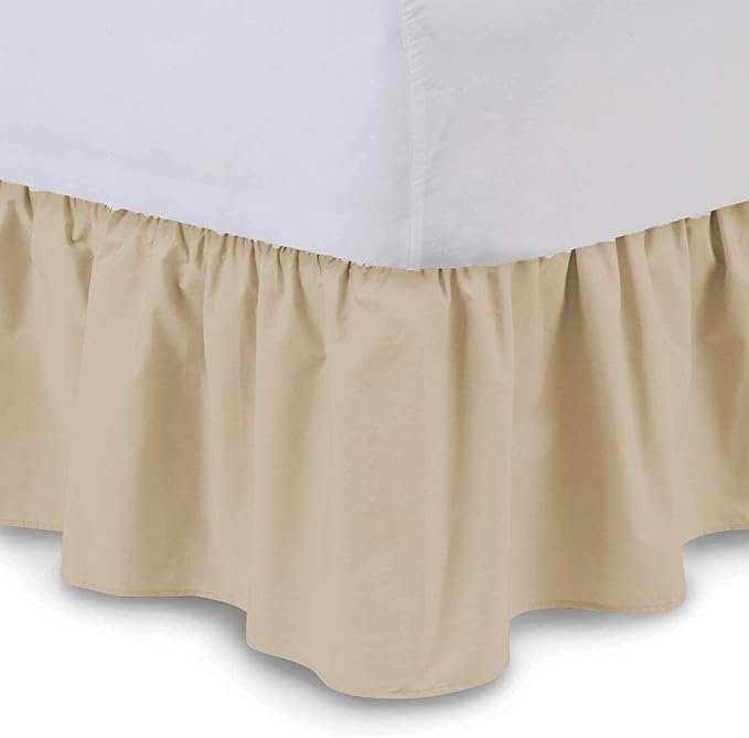 Bed Skirt - Ruffled Bed Skirt (Full XXL, Taupe) 12 Inch Drop Dust Ruffle with Platform, 100% Cotton 800 Thread Count Fabric - Dust Ruffle Bedskirt for Easy Fitting and Easy Care