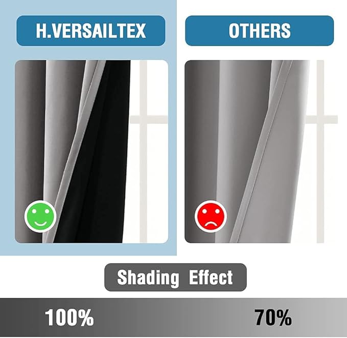 H.VERSAILTEX 100% Blackout Curtains for Bedroom Thermal Insulated Blackout Curtains 108 inch Length Full Light Blocking Curtains for Living Room with Black Liner 2 Panels Set, Dove Gray